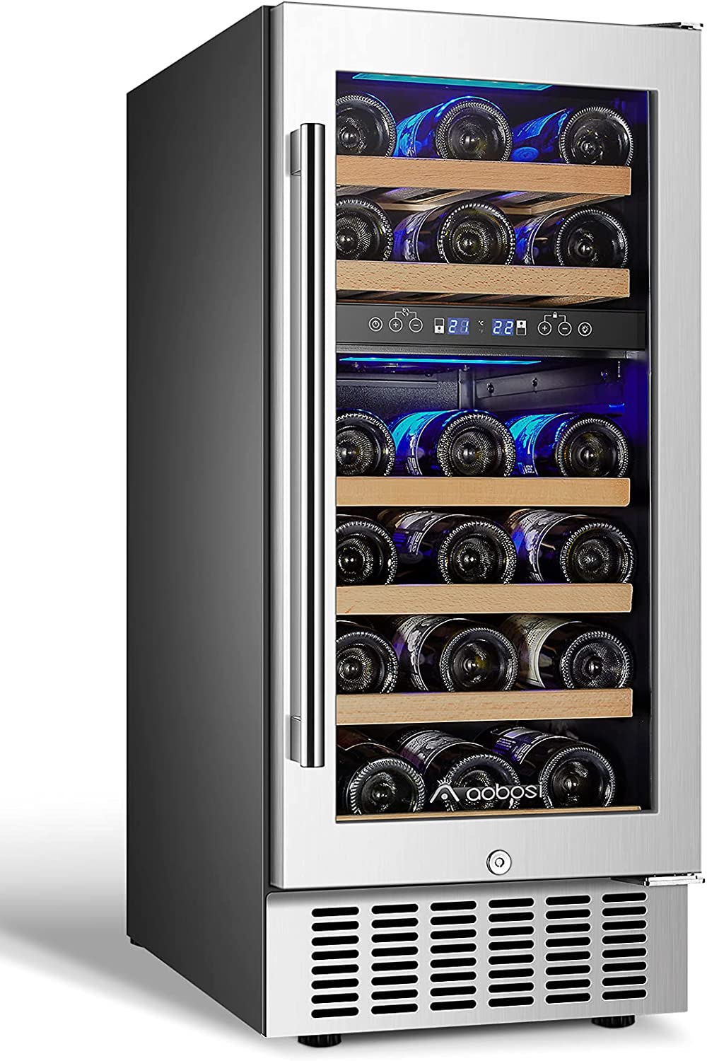 AAOBOSI 15 Inch 28 Bottle Dual Zone Wine Refrigerator