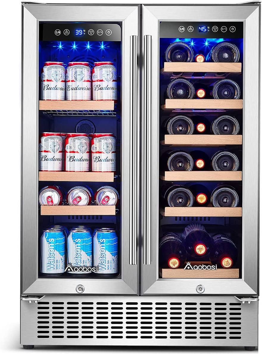 AAOBOSI 24 Inch Dual Zone Wine and Beverage Refrigerator