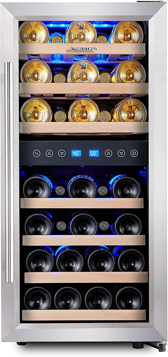 Phiestina 33 Bottle Dual Zone Wine Cooler Refrigerator