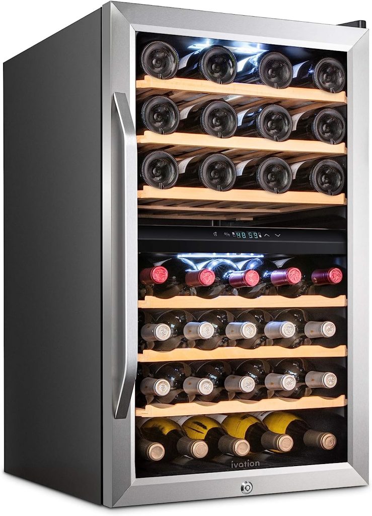 Ivation 43 Bottle Dual Zone Wine Cooler With Lock 